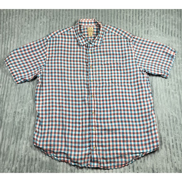 Jos A Bank Linen Button Up Shirt Men's 2XL Gingham Plaid Colorful Beach Resort - Picture 3 of 15